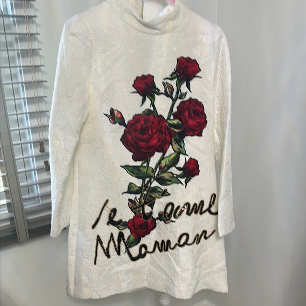 Party White Dress with Red Rose Embroidery